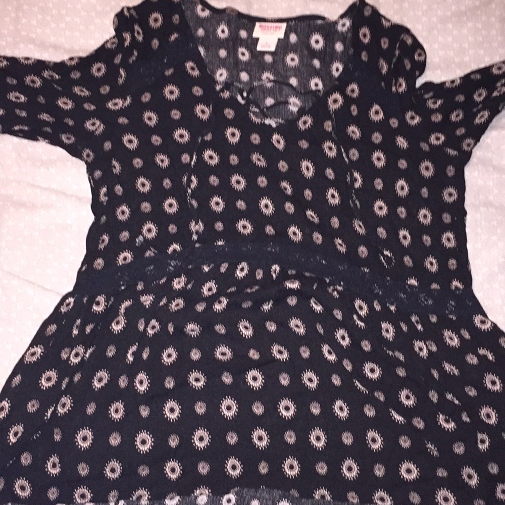 Black Lace Up Patterned Blouse